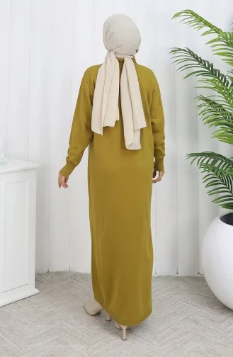 Gebreide Polokraag Met Knoopdetailjurk 0007-07 Oliegroen 0007-07