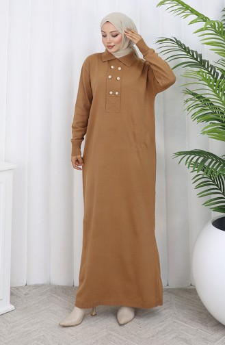 Robe En Tricot à Col Polo Et Boutons Détaillés 0007-08 Café Au Lait 0007-08