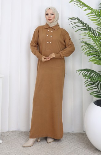 Robe En Tricot à Col Polo Et Boutons Détaillés 0007-08 Café Au Lait 0007-08