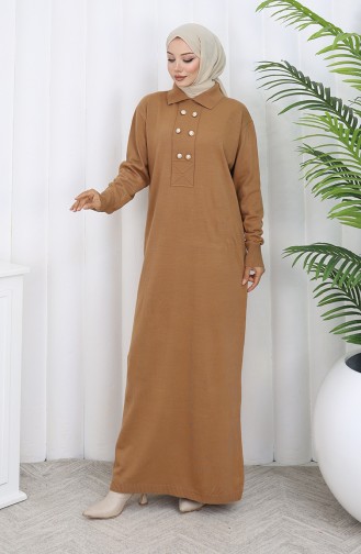 Robe En Tricot à Col Polo Et Boutons Détaillés 0007-08 Café Au Lait 0007-08