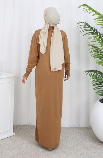Robe En Tricot à Col Polo Et Boutons Détaillés 0007-08 Café Au Lait 0007-08
