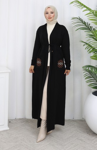 Cardigan Long Brodé En Maille 0021-03 Noir 0021-03