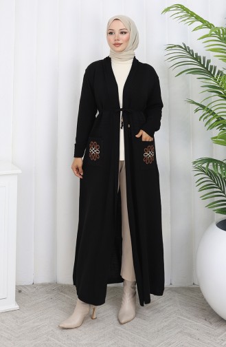 Cardigan Long Brodé En Maille 0021-03 Noir 0021-03