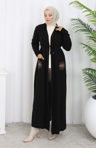 Cardigan Long Brodé En Maille 0021-03 Noir 0021-03