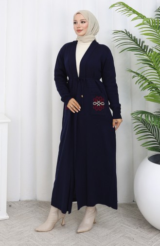 Knitwear Embroidered Long Cardigan 0021-06 Navy Blue 0021-06