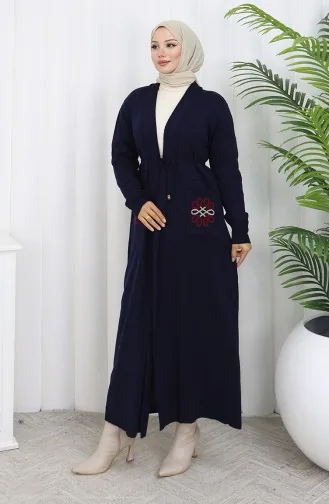 Triko Nakışlı Uzun Hırka 0021-06 Lacivert
