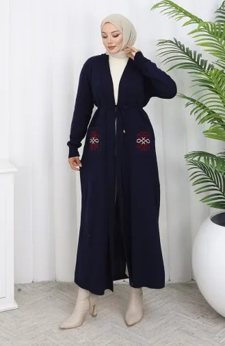 Triko Nakışlı Uzun Hırka 0021-06 Lacivert