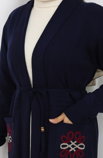 Knitwear Embroidered Long Cardigan 0021-06 Navy Blue 0021-06