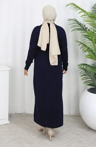Triko Nakışlı Uzun Hırka 0021-06 Lacivert