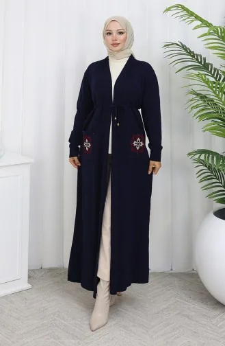 Triko Nakışlı Uzun Hırka 0022-03 Lacivert