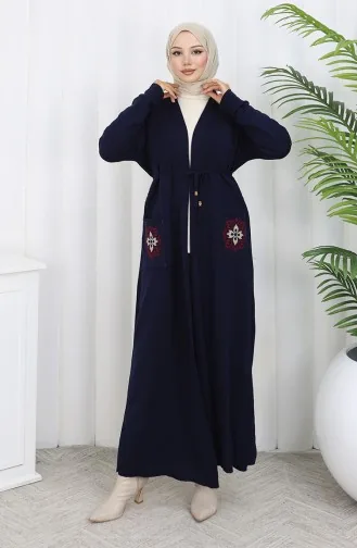 Triko Nakışlı Uzun Hırka 0022-03 Lacivert