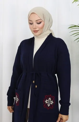 Triko Nakışlı Uzun Hırka 0022-03 Lacivert
