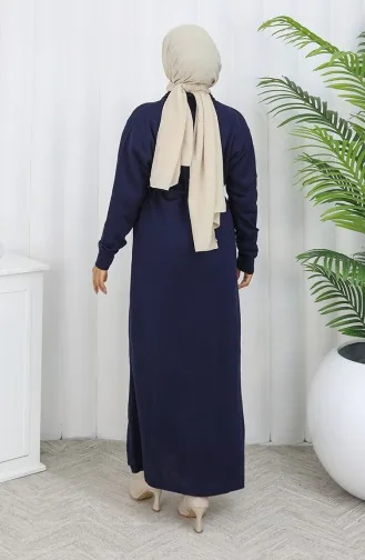Triko Nakışlı Uzun Hırka 0022-03 Lacivert