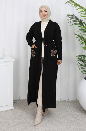 Cardigan Long Brodé En Maille 0022-04 Noir 0022-04