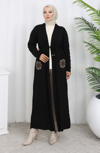 Cardigan Long Brodé En Maille 0022-04 Noir 0022-04