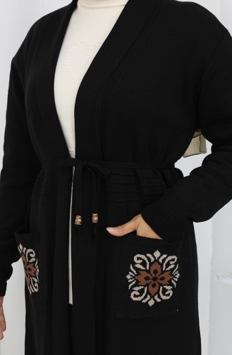 Cardigan Long Brodé En Maille 0022-04 Noir 0022-04