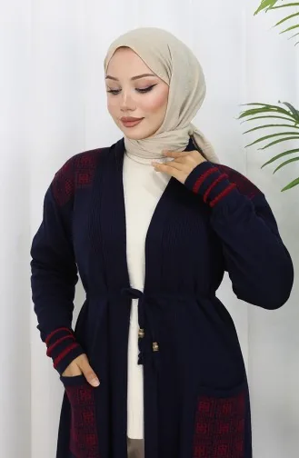 Triko Nakışlı Uzun Hırka 0027-01 Lacivert