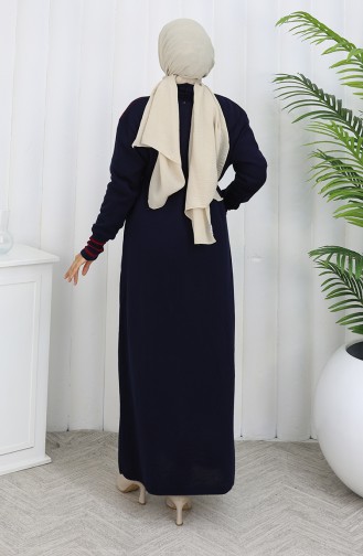 Cardigan Long Brodé En Maille 0027-01 Bleu Marine 0027-01