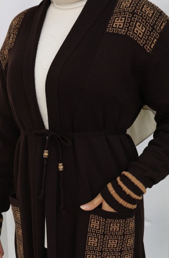 Gebreid Geborduurd Lang Vest 0027-04 Bruin 0027-04