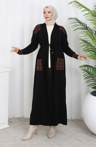 Cardigan Long Brodé En Maille 0027-06 Noir 0027-06