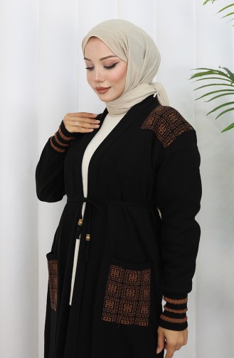 Cardigan Long Brodé En Maille 0027-06 Noir 0027-06