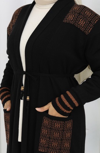 Cardigan Long Brodé En Maille 0027-06 Noir 0027-06