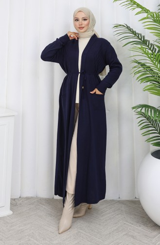 Cardigan Long En Tricot 0033-01 Bleu Marine 0033-01