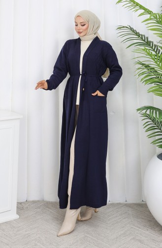 Cardigan Long En Tricot 0033-01 Bleu Marine 0033-01