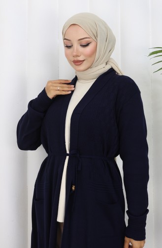 Cardigan Long En Tricot 0033-01 Bleu Marine 0033-01