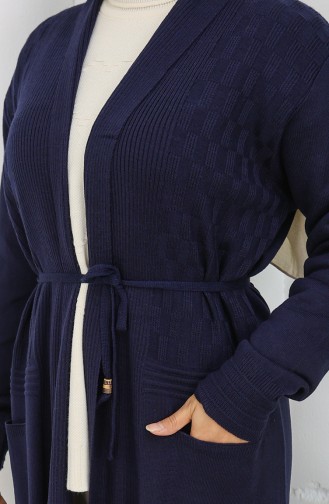 Cardigan Long En Tricot 0033-01 Bleu Marine 0033-01