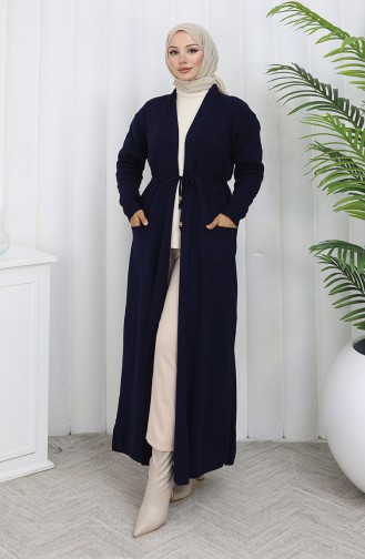 Gebreid Lang Vest Met Zak 0036-05 Marineblauw 0036-05