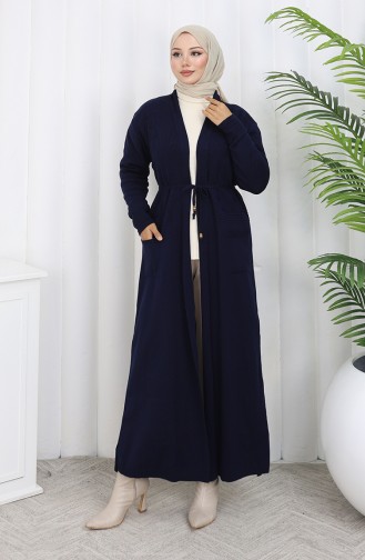 Gebreid Lang Vest Met Zak 0036-05 Marineblauw 0036-05