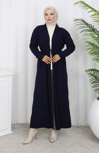 Gebreid Lang Vest Met Zak 0036-05 Marineblauw 0036-05