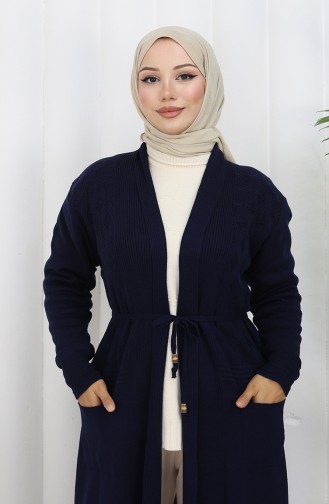 Gebreid Lang Vest Met Zak 0036-05 Marineblauw 0036-05