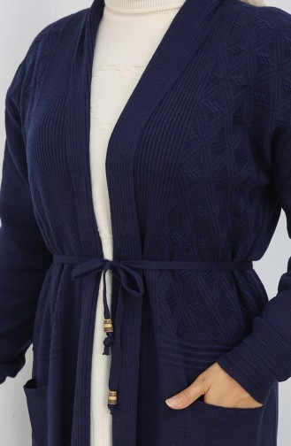 Gebreid Lang Vest Met Zak 0036-05 Marineblauw 0036-05