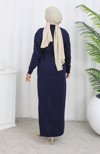 Gebreid Lang Vest Met Zak 0036-05 Marineblauw 0036-05
