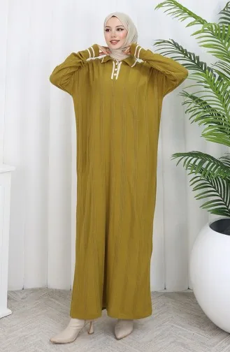 Knitwear Polo Collar Buttoned Dress 1135-01 Oil Green 1135-01
