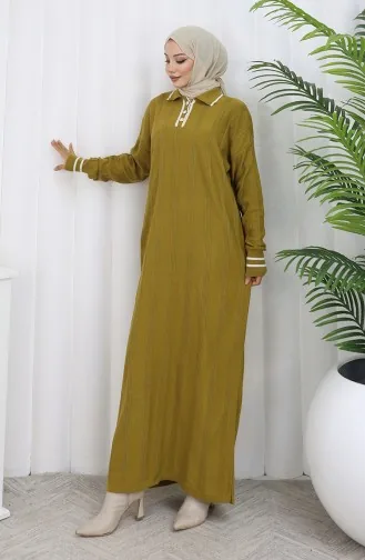 Knitwear Polo Collar Buttoned Dress 1135-01 Oil Green 1135-01