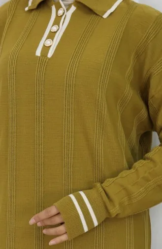 Knitwear Polo Collar Buttoned Dress 1135-01 Oil Green 1135-01