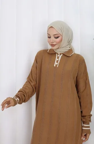 Knitwear Polo Collar Buttoned Dress 1135-02 Milk Coffee 1135-02