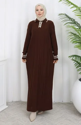 Gebreide Polokraagjurk Met Knopen 1135-06 Bruin 1135-06