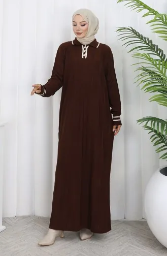 Gebreide Polokraagjurk Met Knopen 1135-06 Bruin 1135-06