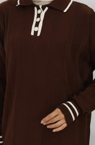 Gebreide Polokraagjurk Met Knopen 1135-06 Bruin 1135-06