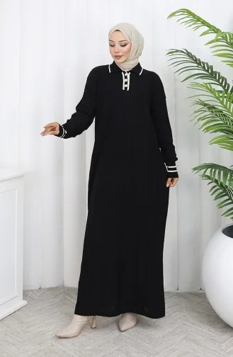 Robe Boutonnée à Col Polo En Maille 1135-07 Noir 1135-07