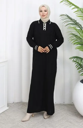 Robe Boutonnée à Col Polo En Maille 1135-07 Noir 1135-07