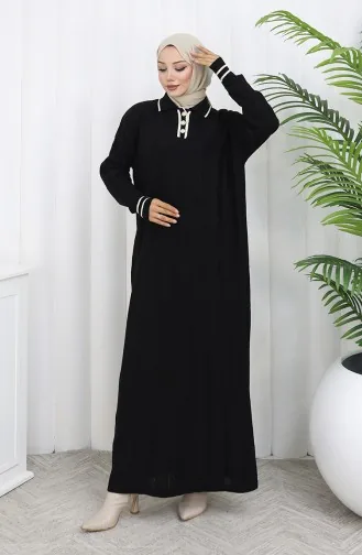 Robe Boutonnée à Col Polo En Maille 1135-07 Noir 1135-07