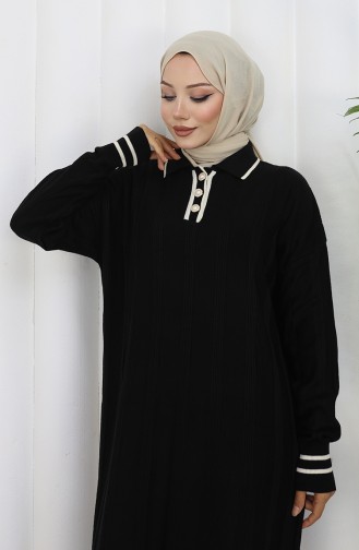 Strickkleid Mit Polokragen Und Knöpfen 1135-07 Schwarz 1135-07