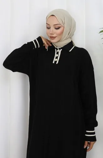 Robe Boutonnée à Col Polo En Maille 1135-07 Noir 1135-07