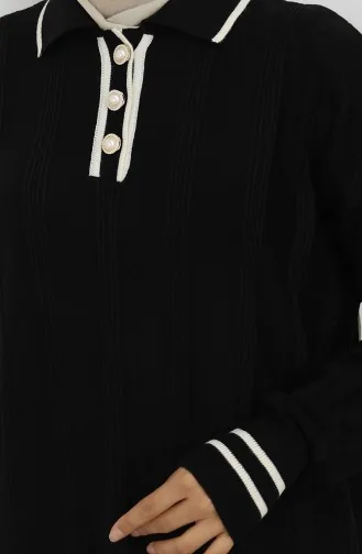 Robe Boutonnée à Col Polo En Maille 1135-07 Noir 1135-07