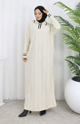 Robe Boutonnée à Col Polo En Maille 1135-08 Beige 1135-08